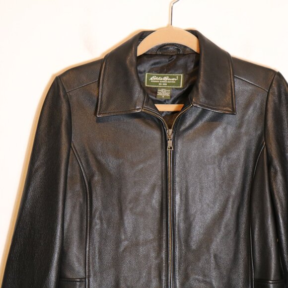 Eddie Bauer Y2K Vintage Genuine Leather Long Leather Jacket Womens Small Black - Picture 2 of 7